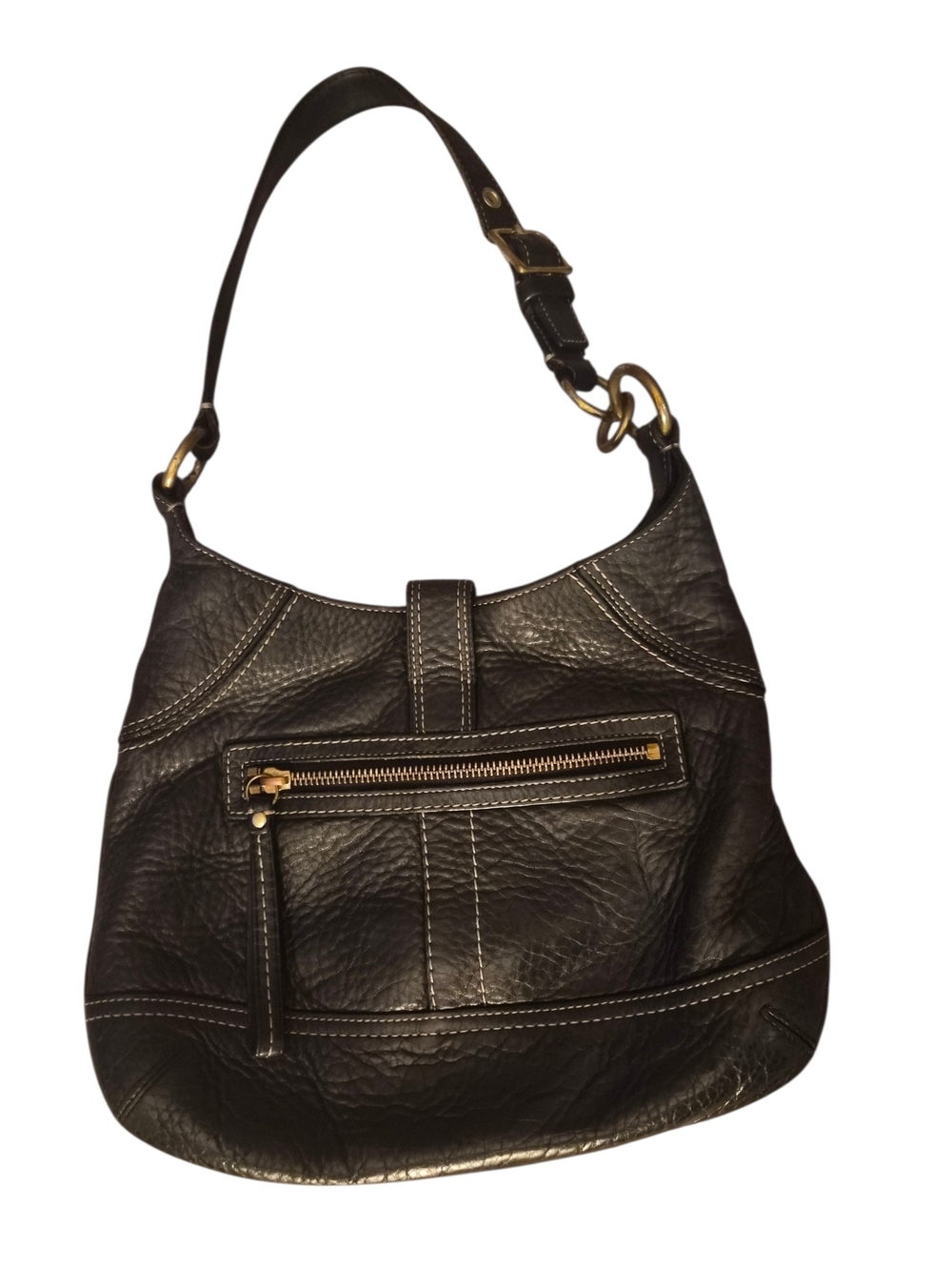 Coach Hampton Hobo Black Leather Shoulder Bag with Brass Ring Detail - Picture 3 of 6